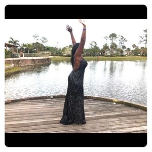 Prom dress.black/slight blue with gunmetal sequins